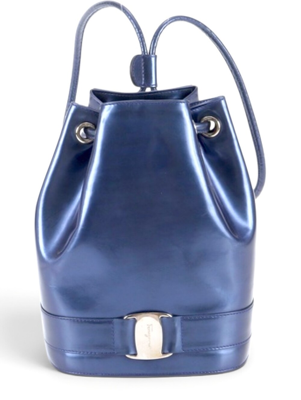 Salvatore Ferragamo Navy Drawstring Bucket Bag Backpack Shoulder Bag